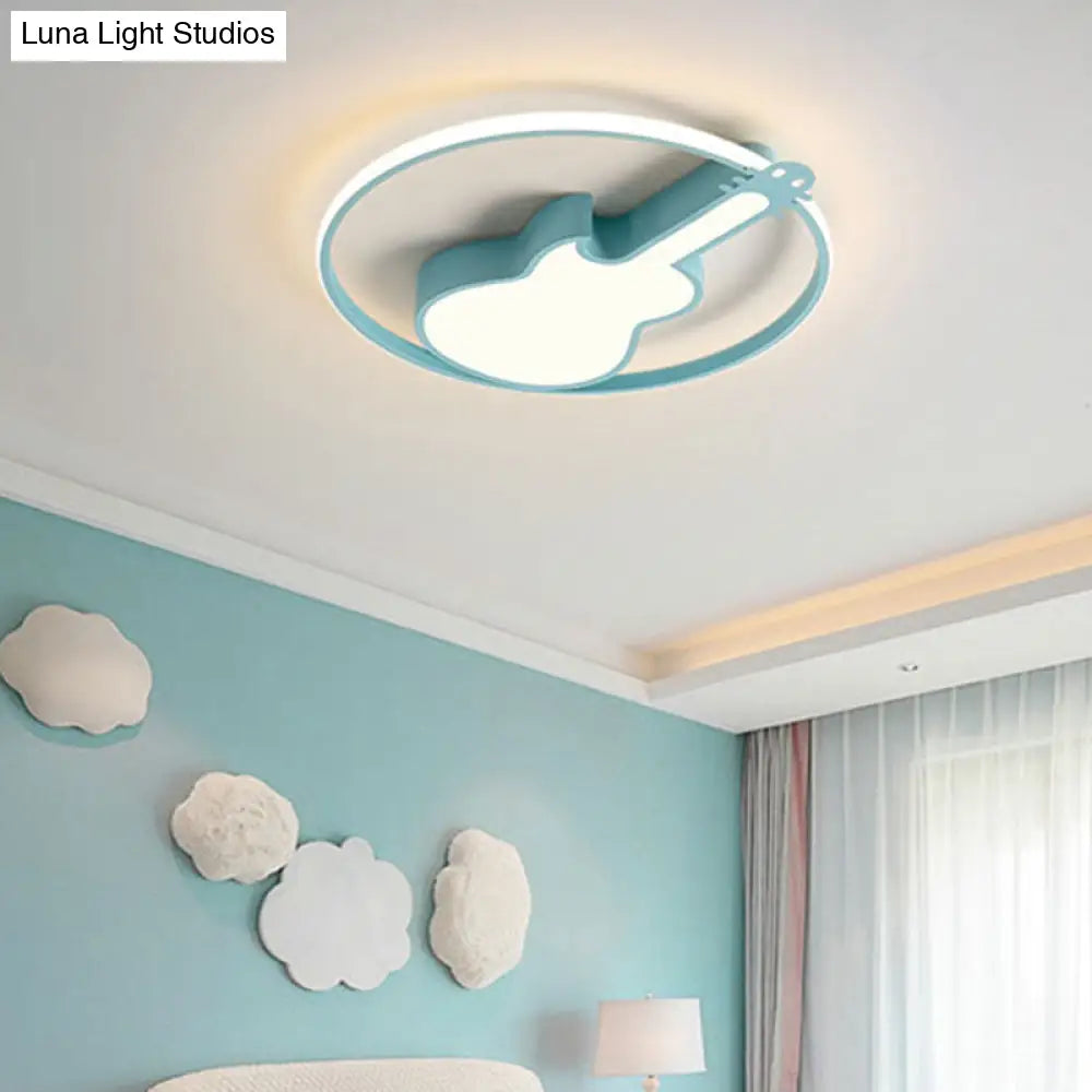 Creative Guitar Flush Mount Ceiling Light For Bedroom - 1 Metal Fixture