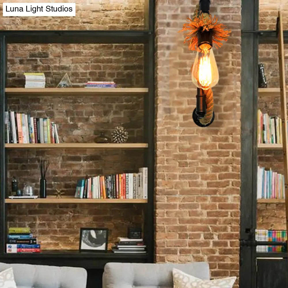 Creative Jute Rope Industrial Wall Sconce With Metal Plumbing Pipe - Style Lighting