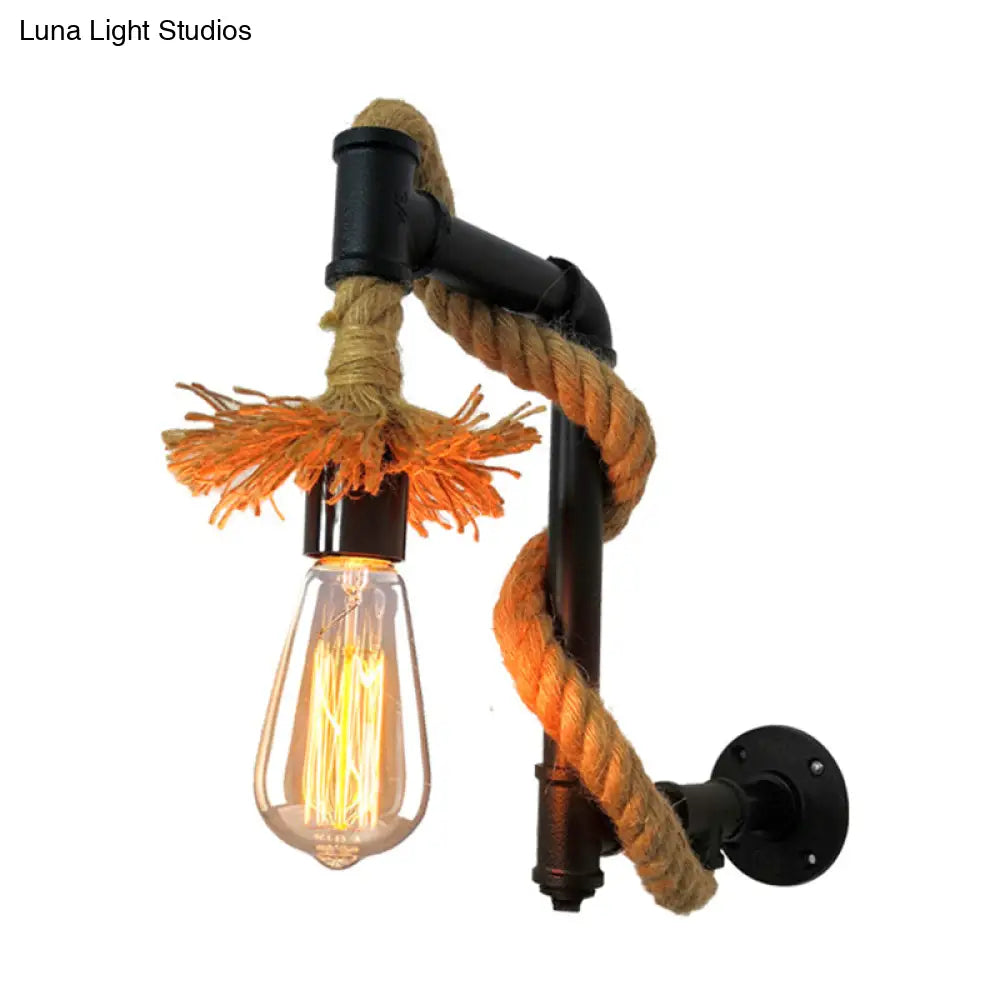 Creative Jute Rope Industrial Wall Sconce With Metal Plumbing Pipe - Style Lighting