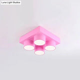 Creative Led Flush Mount Ceiling Light For Kids Kindergarten With Toy Brick Design Pink / White