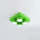 Creative Led Flush Mount Ceiling Light For Kids’ Kindergarten With Toy Brick Design Green / White