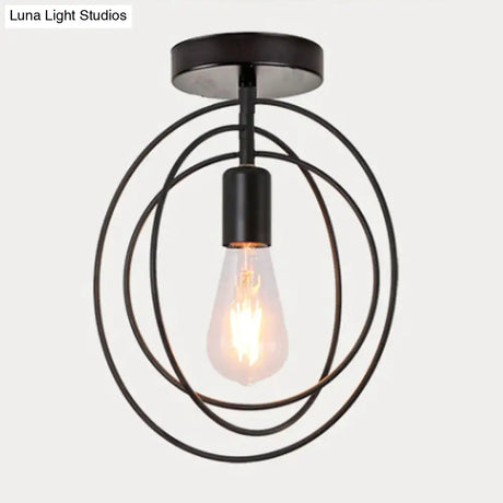 Creative Pentagram Iron Industrial Wind Ceiling Light Retro Circle E27 Black/Gold Lamp For