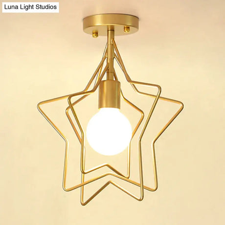 Creative Pentagram Iron Industrial Wind Ceiling Light Retro Circle E27 Black/Gold Lamp For