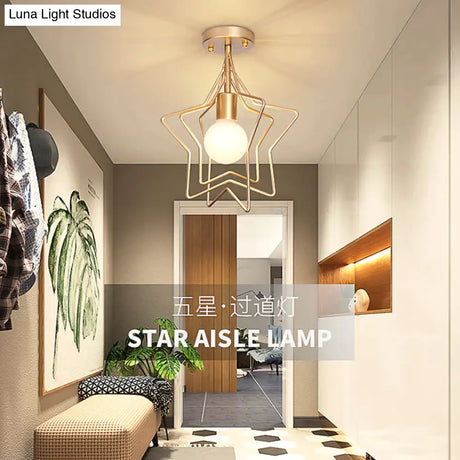 Creative Pentagram Iron Industrial Wind Ceiling Light Retro Circle E27 Black/Gold Lamp For