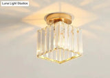 Creative Simple Modern Square Crystal Corridor Porch Ceiling Lamp Golden / Without Bulb