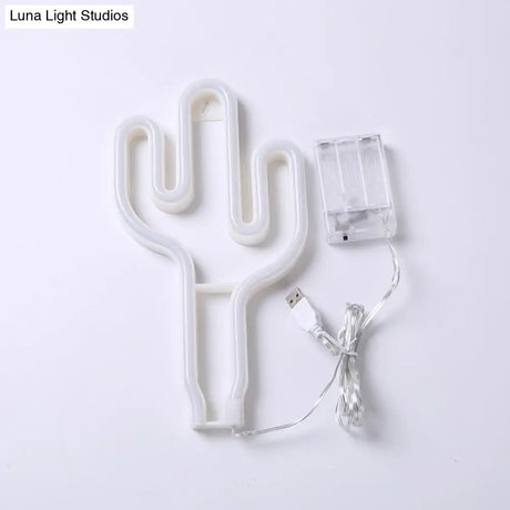 Creative Usb Operated Plastic Cactus Mini Night Lamp - White Led Wall Lighting