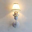 Crystal And Doll Deco Wall Light In White For Hallway - Modern Fabric Sconce Lamp With Tapered Shade