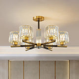Crystal Block Ceiling Light With 3/6 Semi - Mounted Cylinder Lights In Black And Gold 6 / Black -
