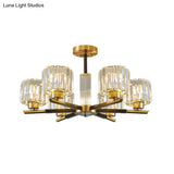 Crystal Block Ceiling Light With 3/6 Semi - Mounted Cylinder Lights In Black And Gold