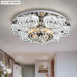 Crystal Block Flush Mount Ceiling Light With Chrome Heart - Shaped Led For Contemporary Sitting Room