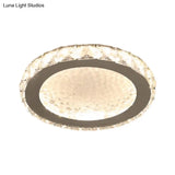 Crystal Block Led Circle Flush Mount Lamp: Sleek Chrome Design Warm/White Corridor Ceiling Lighting