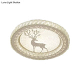 Crystal Block Led Flush Mount Ceiling Light With Deer Pattern For Modern Bedroom