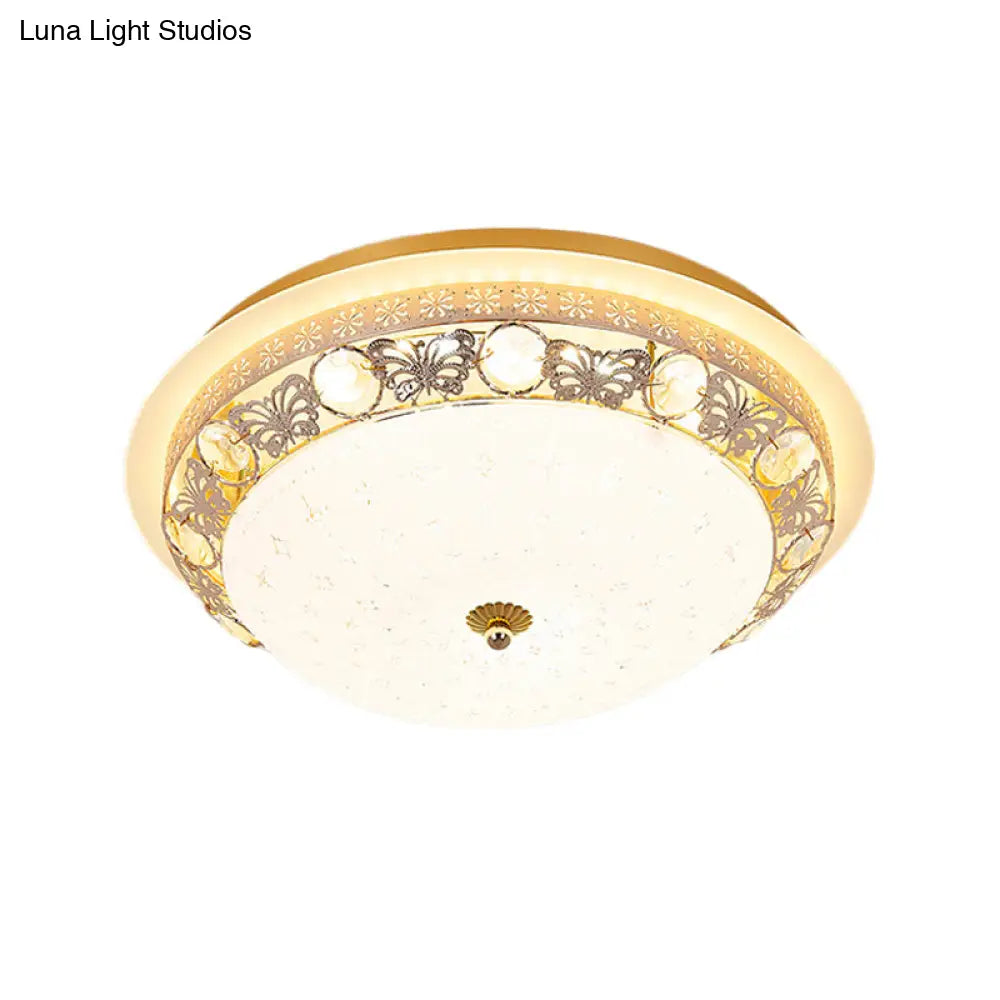 Crystal Ceiling Lamp In Gold: Simple Bowl Shape Led Flush Mount 16’/19.5’ Wide