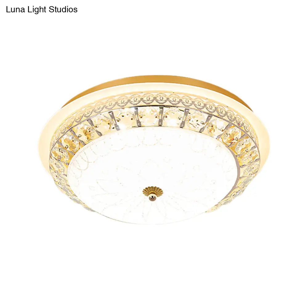 Crystal Ceiling Lamp In Gold: Simple Bowl Shape Led Flush Mount 16’/19.5’ Wide