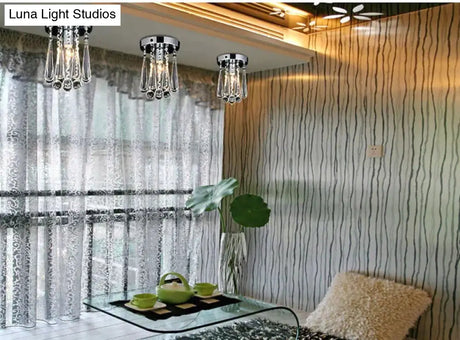 Crystal Ceiling Light Flush Mount Fixture Lamp With Beads For Bedroom Hallway Living Room Kitchen