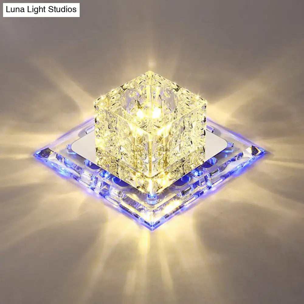 Crystal Clear Led Flush Ceiling Light Fixture For Corridor - Artistic Square Design