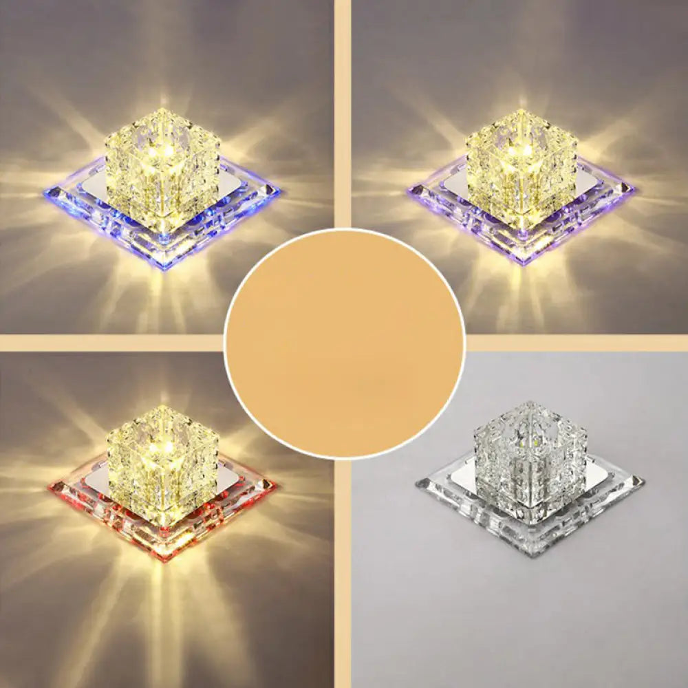Crystal Clear Led Flush Ceiling Light Fixture For Corridor - Artistic Square Design / 5.5’ Fourth