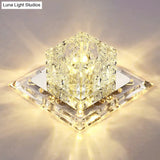 Crystal Clear Led Flush Ceiling Light Fixture For Corridor - Artistic Square Design