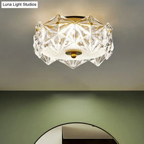 Crystal Clear Modernity: Round Led Flush Mount Ceiling Light With A Hexagonal Design For The Living