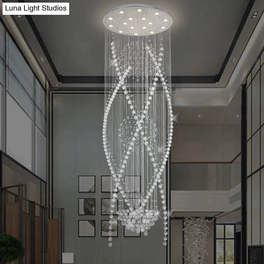 Crystal Cluster Pendant Light With 12 Hanging Bulbs - Modern White Stair Cascades Design