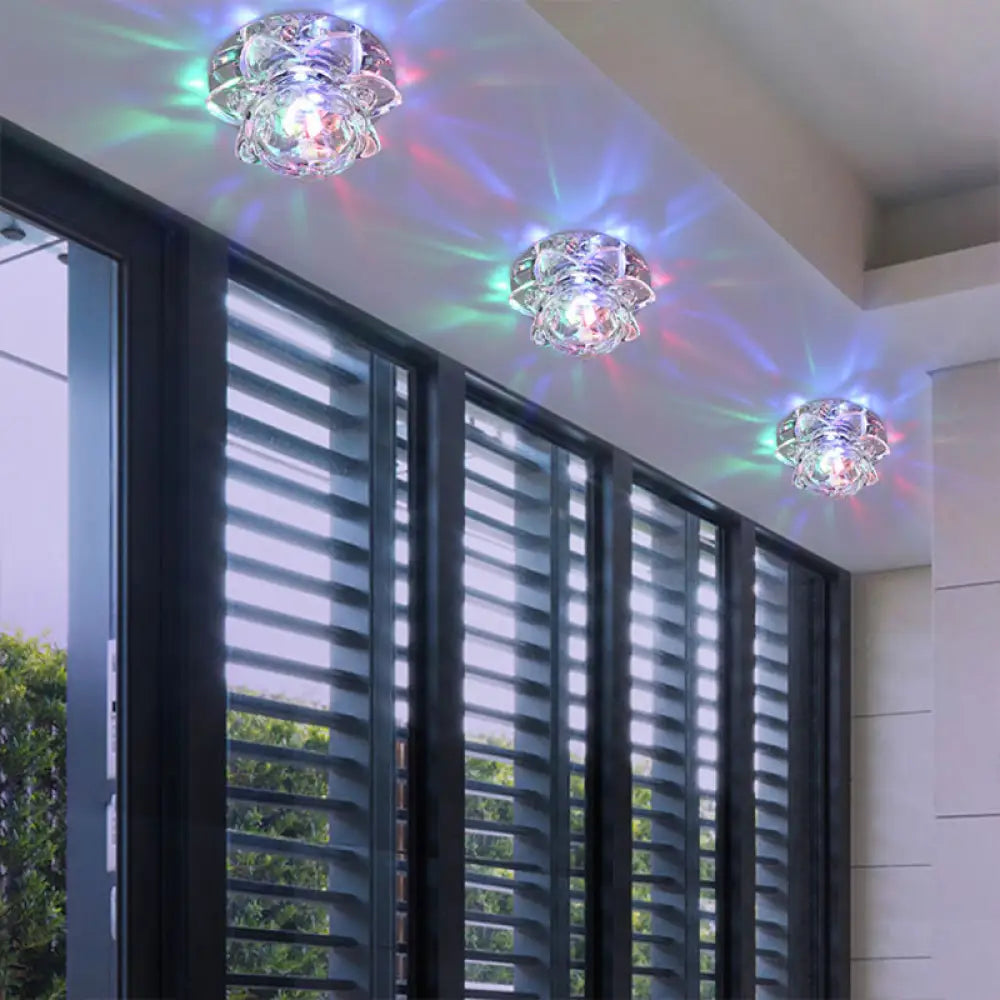 Crystal Corridor Led Flush Mount Ceiling Light - Simplicity Lotus Design (Clear) Clear / Multi Color