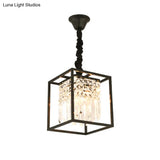 Crystal Cube Metal Cage Pendant Light For Dining Room Ceiling