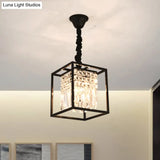 Crystal Cube Metal Cage Pendant Light For Dining Room Ceiling
