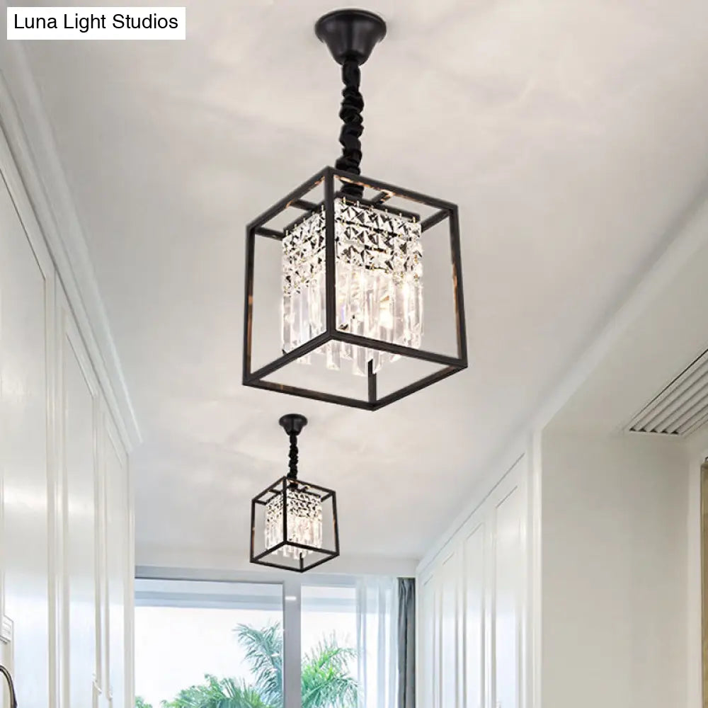 Crystal Cube Metal Cage Pendant Light For Dining Room Ceiling