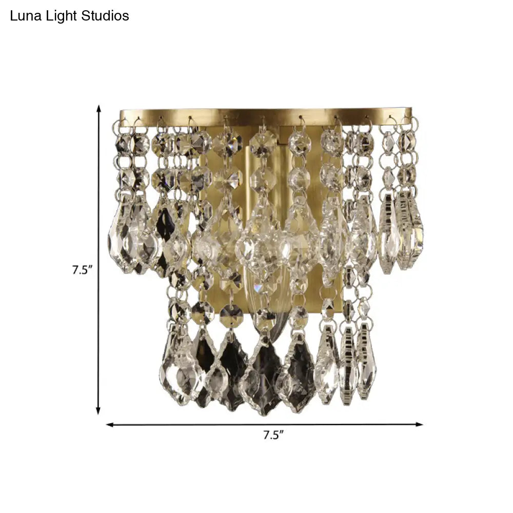 Crystal Drip Wall Light With Brass Accent - Bedroom Or Countryside Lighting