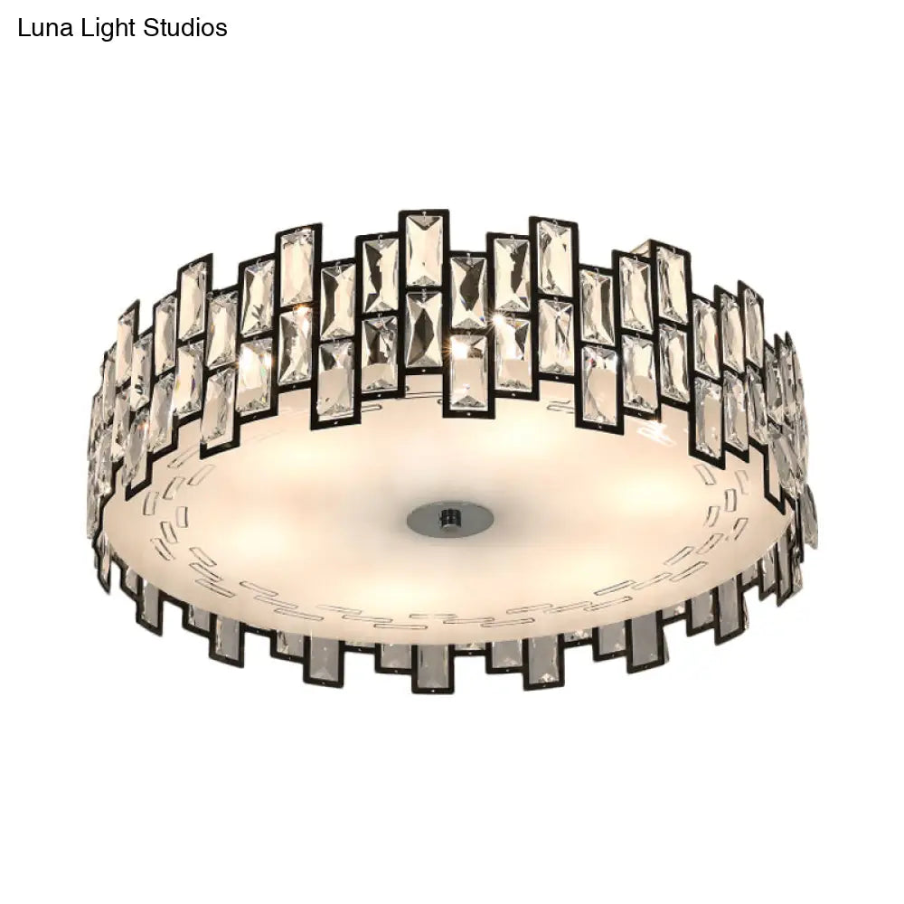 Crystal Embedded Drum Flush Mount Light - Contemporary Design 6/8 Heads 19.5’/23.5’ Width