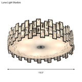 Crystal Embedded Drum Flush Mount Light - Contemporary Design 6/8 Heads 19.5’/23.5’ Width