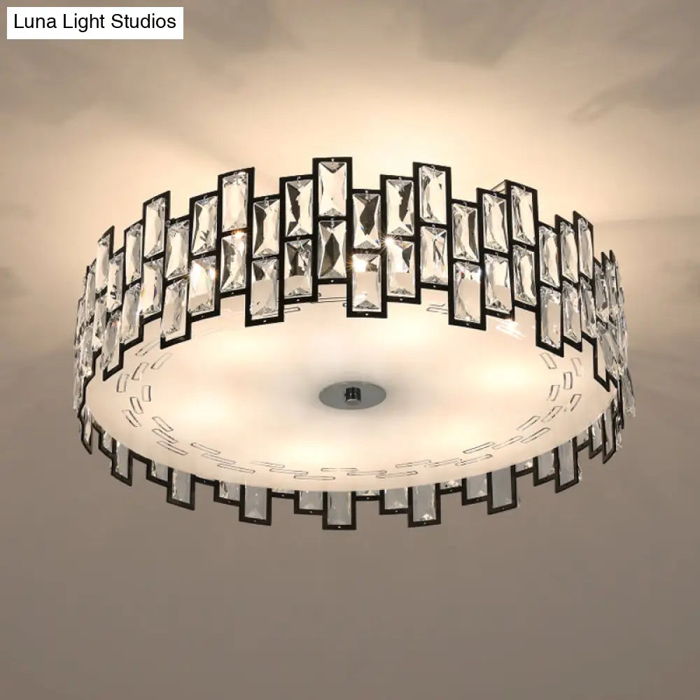 Crystal Embedded Drum Flush Mount Light - Contemporary Design 6/8 Heads 19.5’/23.5’ Width