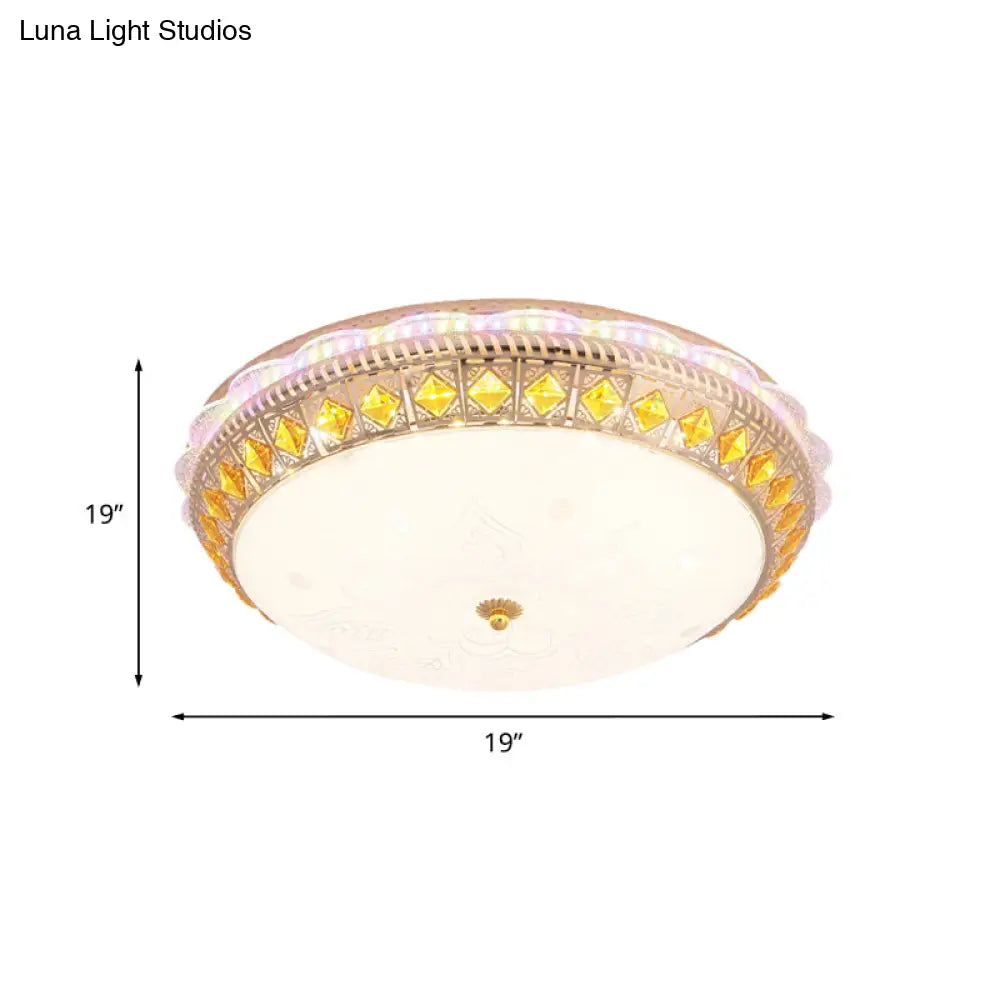 Crystal-Embedded Led Flush Mount Ceiling Light In Gold - Classic Bowl Design
