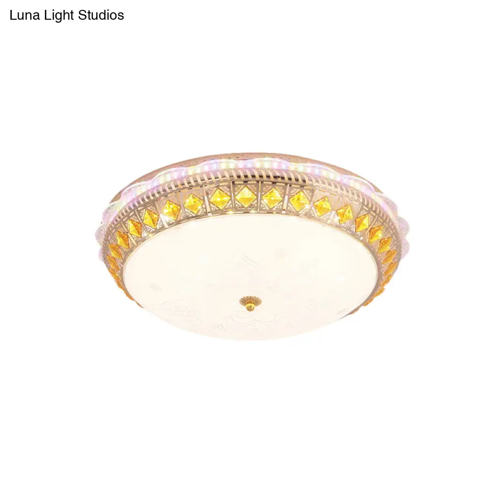 Crystal-Embedded Led Flush Mount Ceiling Light In Gold - Classic Bowl Design