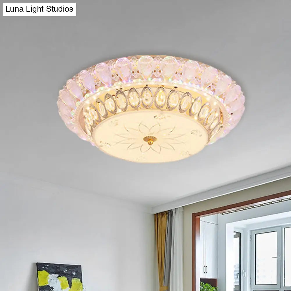 Crystal-Embedded Led Flush Mount Ceiling Light In Gold - Classic Bowl Design