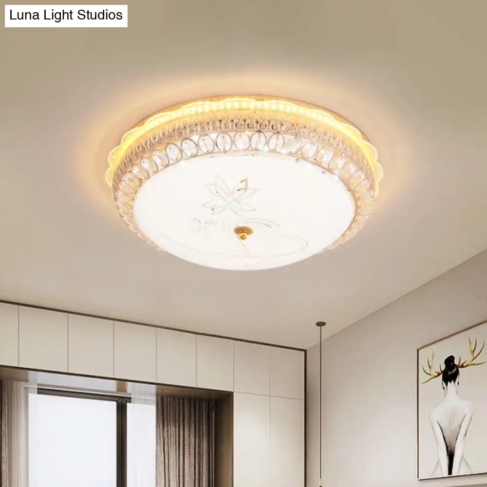Crystal-Embedded Led Flush Mount Ceiling Light In Gold - Classic Bowl Design