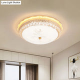 Crystal-Embedded Led Flush Mount Ceiling Light In Gold - Classic Bowl Design