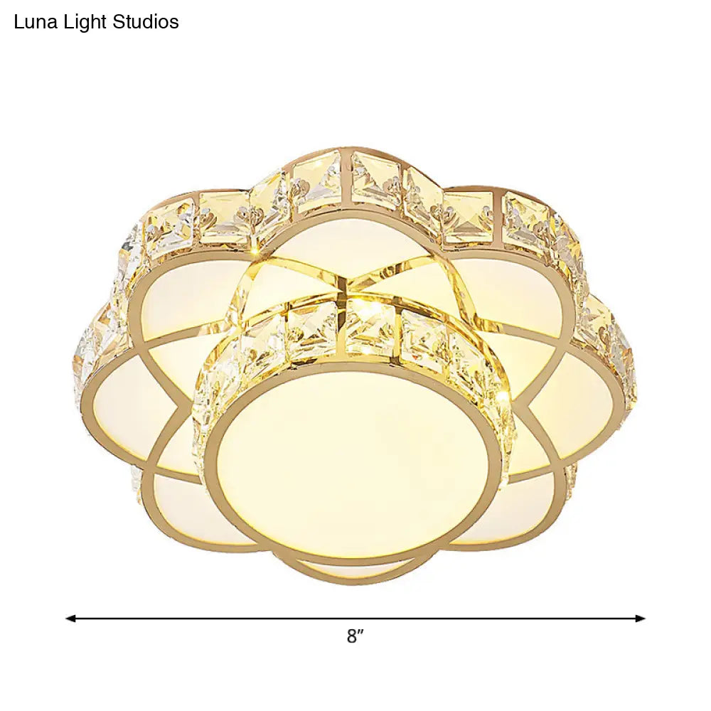 Crystal - Encrusted Gold Flush Mount Ceiling Light With Contemporary Floral Design And Led