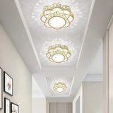 Crystal - Encrusted Gold Flush Mount Ceiling Light With Contemporary Floral Design And Led