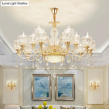 Crystal Flower Ceiling Chandelier With Clear Draping - Traditional Living Room Lighting