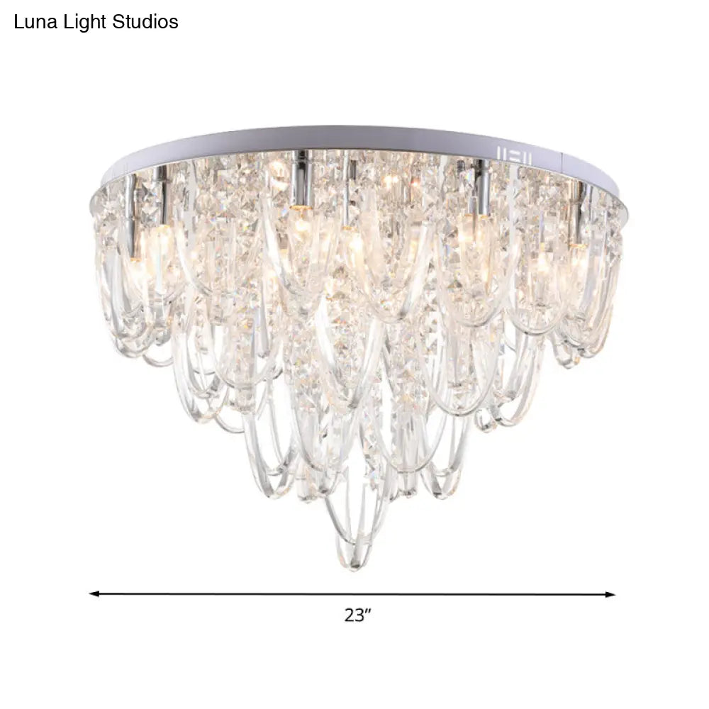 Crystal Flush Mount Ceiling Light With 6/9 Heads In Nickel For Bedroom