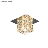 Crystal Flush Mount Led Ceiling Lamp With Beveled Square Design Chrome Finish - Warm/White Light