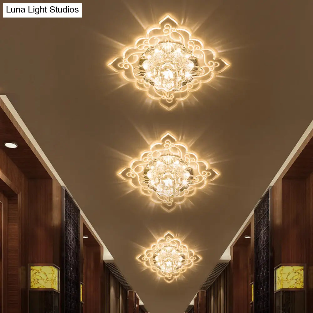 Crystal Flush Mount Led Lamp For Corridor - Elegant Ceiling Light