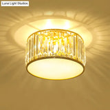 Crystal Flush Mount Lighting With Drum Shade - Gold 3/4/5 Lights 12.5’/16.5’/20.5’ Wide