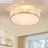 Crystal Flush Mount Lighting With Drum Shade - Gold 3/4/5 Lights 12.5’/16.5’/20.5’ Wide