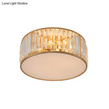 Crystal Flush Mount Lighting With Drum Shade - Gold 3/4/5 Lights 12.5’/16.5’/20.5’ Wide