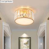 Crystal Flush Mount Lighting With Drum Shade - Gold 3/4/5 Lights 12.5’/16.5’/20.5’ Wide
