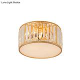 Crystal Flush Mount Lighting With Drum Shade - Gold 3/4/5 Lights 12.5’/16.5’/20.5’ Wide