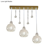 Crystal Globe Corridor Pendant Light - Contemporary Style Ceiling Lamp (Gold 3 Lights)