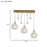 Crystal Globe Corridor Pendant Light - Contemporary Style Ceiling Lamp (Gold 3 Lights)